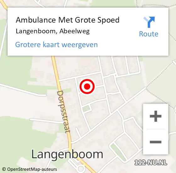 Locatie op kaart van de 112 melding: Ambulance Met Grote Spoed Naar Langenboom, Abeelweg op 19 oktober 2015 20:41