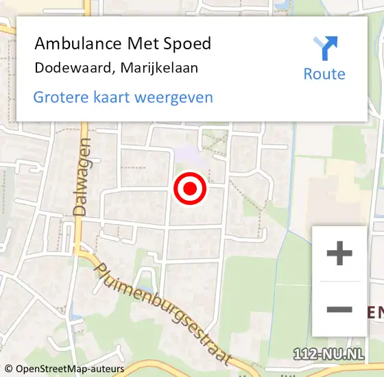 Locatie op kaart van de 112 melding: Ambulance Met Spoed Naar Dodewaard, Marijkelaan op 19 oktober 2015 22:52