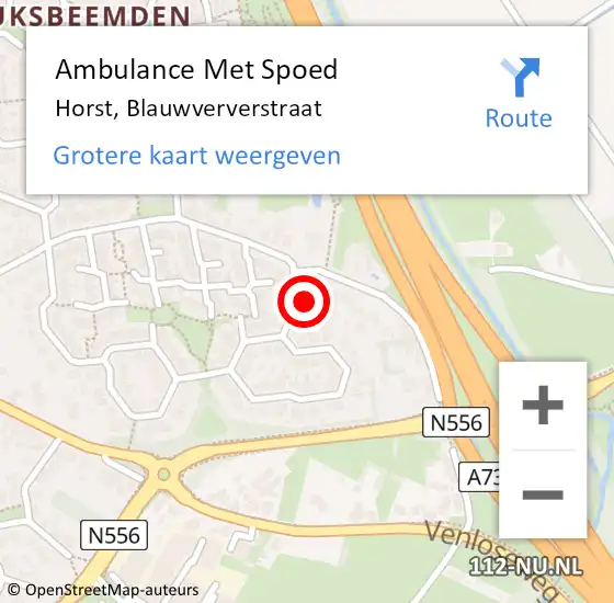 Locatie op kaart van de 112 melding: Ambulance Met Spoed Naar Horst, Blauwververstraat op 19 oktober 2015 23:11