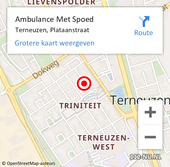 Locatie op kaart van de 112 melding: Ambulance Met Spoed Naar Terneuzen, Plataanstraat op 19 oktober 2015 23:56