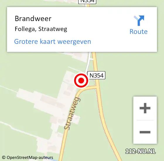 Locatie op kaart van de 112 melding: Brandweer Follega, Straatweg op 20 oktober 2015 00:41