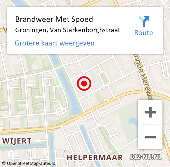 Locatie op kaart van de 112 melding: Brandweer Met Spoed Naar Groningen, Van Starkenborghstraat op 20 oktober 2015 02:27