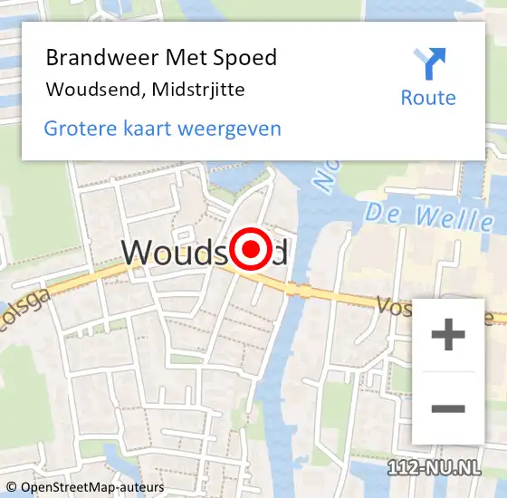 Locatie op kaart van de 112 melding: Brandweer Met Spoed Naar Woudsend, Midstrjitte op 20 oktober 2015 03:51