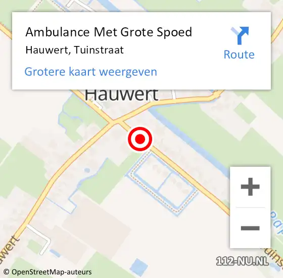 Locatie op kaart van de 112 melding: Ambulance Met Grote Spoed Naar Hauwert, Tuinstraat op 20 oktober 2015 05:06