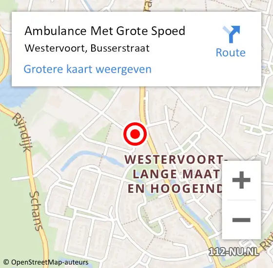 Locatie op kaart van de 112 melding: Ambulance Met Grote Spoed Naar Westervoort, Busserstraat op 24 november 2013 10:03