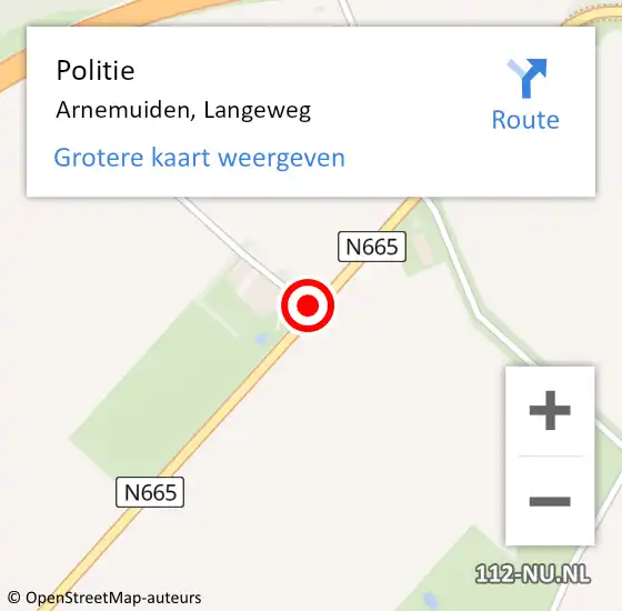 Locatie op kaart van de 112 melding: Politie Arnemuiden, Langeweg op 20 oktober 2015 07:46