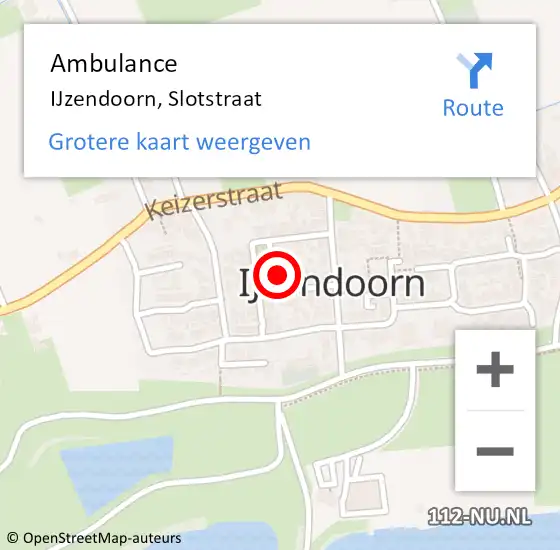 Locatie op kaart van de 112 melding: Ambulance IJzendoorn, Slotstraat op 20 oktober 2015 08:04