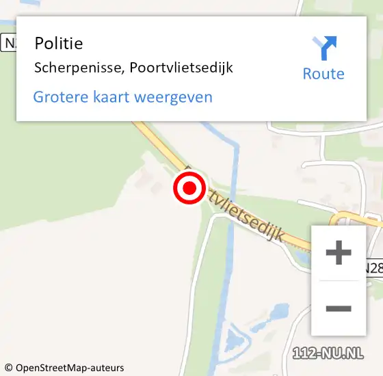 Locatie op kaart van de 112 melding: Politie Scherpenisse, Poortvlietsedijk op 20 oktober 2015 08:16