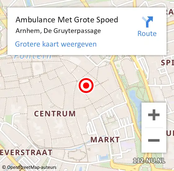 Locatie op kaart van de 112 melding: Ambulance Met Grote Spoed Naar Arnhem, De Gruyterpassage op 20 oktober 2015 09:18