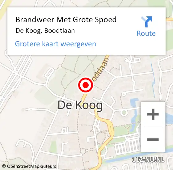 Locatie op kaart van de 112 melding: Brandweer Met Grote Spoed Naar De Koog, Boodtlaan op 20 oktober 2015 09:22