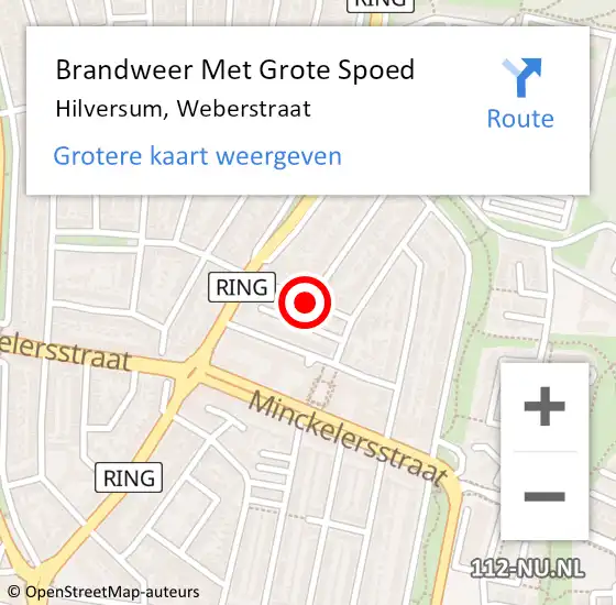 Locatie op kaart van de 112 melding: Brandweer Met Grote Spoed Naar Hilversum, Weberstraat op 20 oktober 2015 11:40