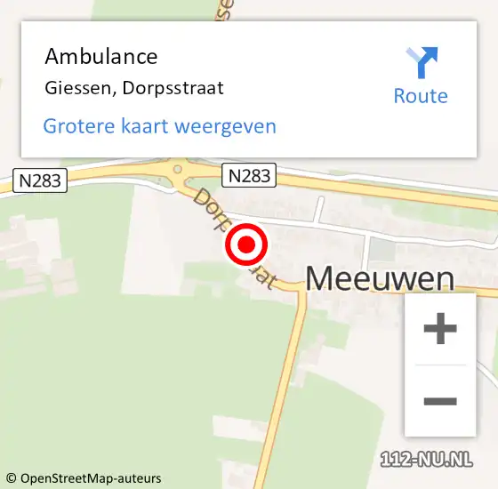 Locatie op kaart van de 112 melding: Ambulance Giessen, Dorpsstraat op 20 oktober 2015 11:55