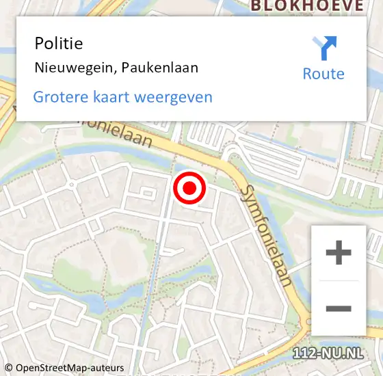 Locatie op kaart van de 112 melding: Politie Nieuwegein, Paukenlaan op 20 oktober 2015 12:12