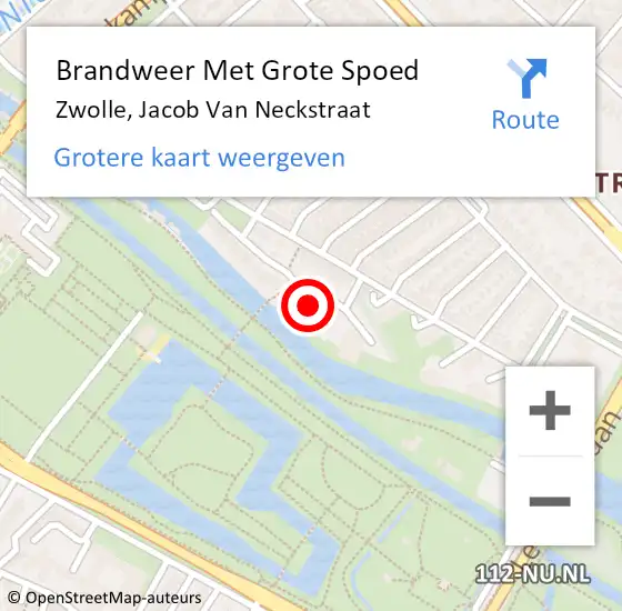 Locatie op kaart van de 112 melding: Brandweer Met Grote Spoed Naar Zwolle, Jacob Van Neckstraat op 20 oktober 2015 12:33