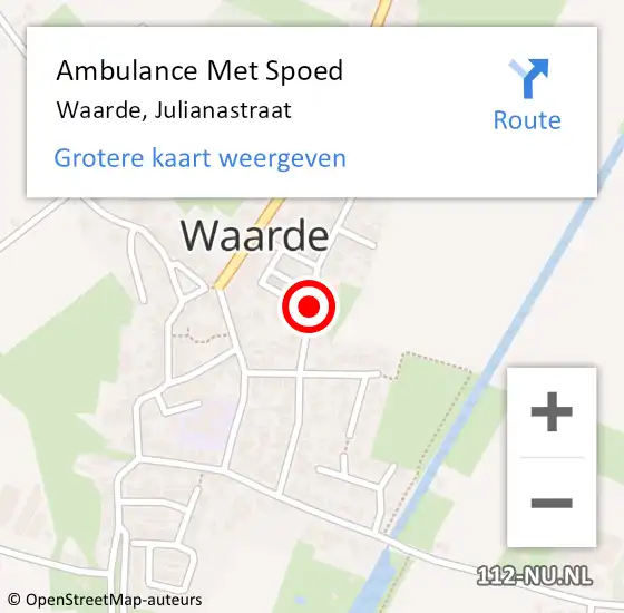 Locatie op kaart van de 112 melding: Ambulance Met Spoed Naar Waarde, Julianastraat op 20 oktober 2015 12:52