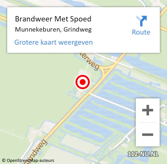 Locatie op kaart van de 112 melding: Brandweer Met Spoed Naar Munnekeburen, Grindweg op 20 oktober 2015 13:07