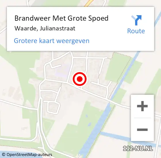 Locatie op kaart van de 112 melding: Brandweer Met Grote Spoed Naar Waarde, Julianastraat op 20 oktober 2015 13:15