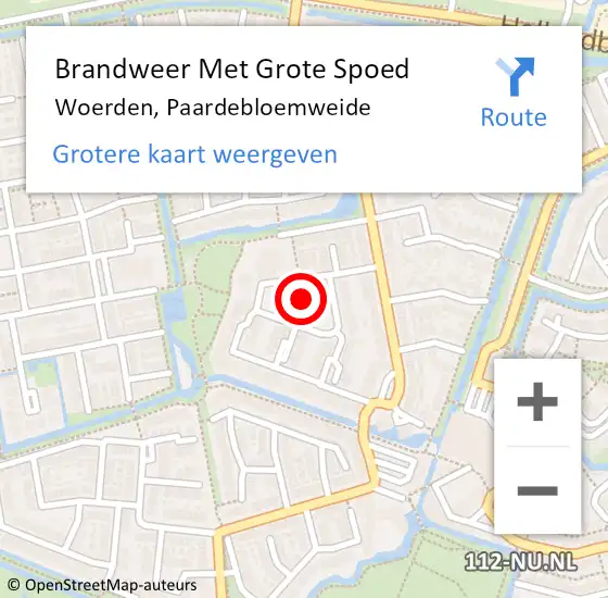 Locatie op kaart van de 112 melding: Brandweer Met Grote Spoed Naar Woerden, Paardebloemweide op 20 oktober 2015 13:59