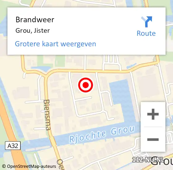 Locatie op kaart van de 112 melding: Brandweer Grou, Jister op 20 oktober 2015 14:03