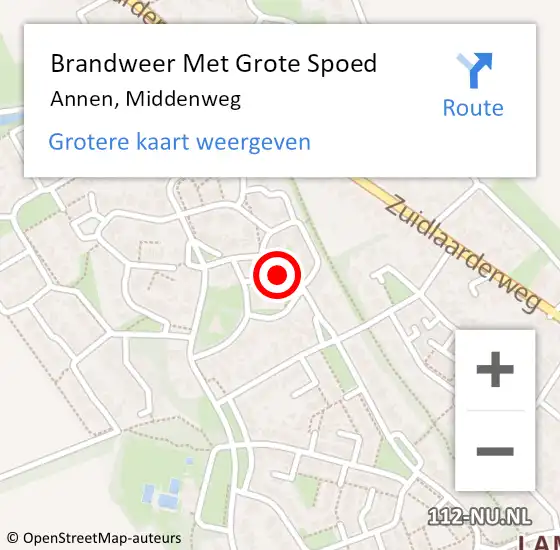 Locatie op kaart van de 112 melding: Brandweer Met Grote Spoed Naar Annen, Middenweg op 20 oktober 2015 14:34