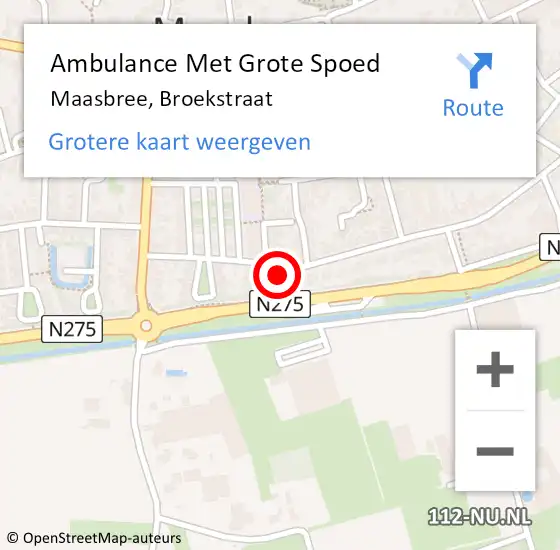 Locatie op kaart van de 112 melding: Ambulance Met Grote Spoed Naar Maasbree, Broekstraat op 20 oktober 2015 14:37