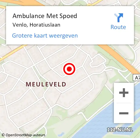 Locatie op kaart van de 112 melding: Ambulance Met Spoed Naar Venlo, Horatiuslaan op 20 oktober 2015 15:06