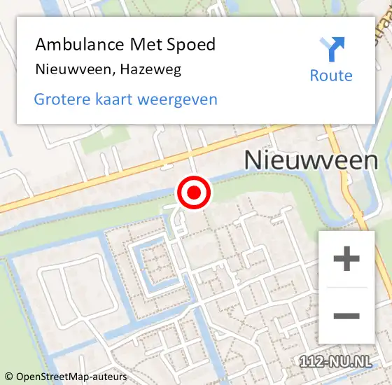 Locatie op kaart van de 112 melding: Ambulance Met Spoed Naar Nieuwveen, Hazeweg op 20 oktober 2015 15:21