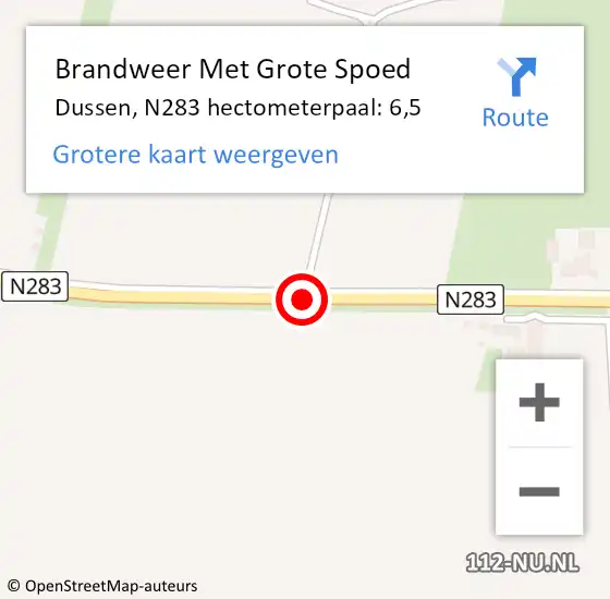 Locatie op kaart van de 112 melding: Brandweer Met Grote Spoed Naar Dussen, N283 hectometerpaal: 6,5 op 20 oktober 2015 16:34