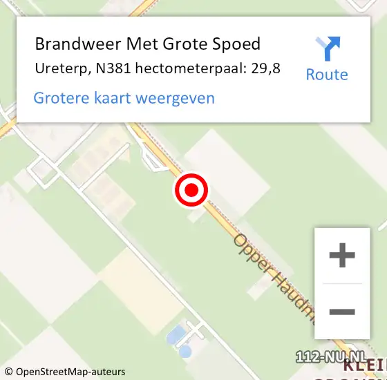 Locatie op kaart van de 112 melding: Brandweer Met Grote Spoed Naar Ureterp, N381 hectometerpaal: 29,8 op 6 september 2013 11:42