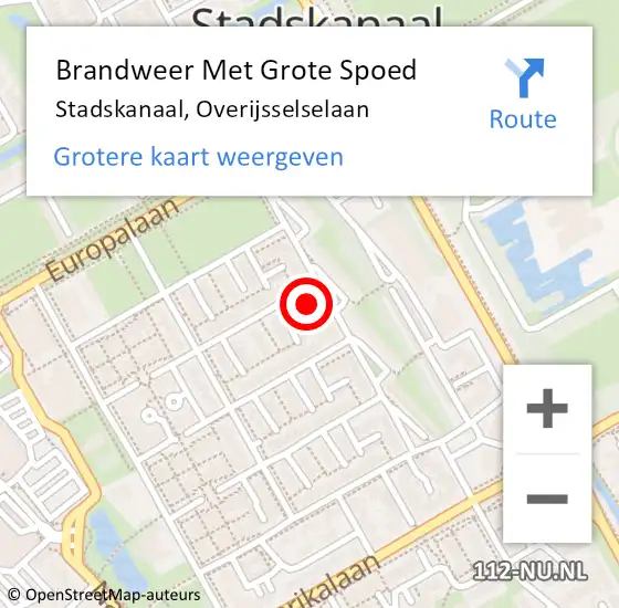 Locatie op kaart van de 112 melding: Brandweer Met Grote Spoed Naar Stadskanaal, Overijsselselaan op 20 oktober 2015 18:27