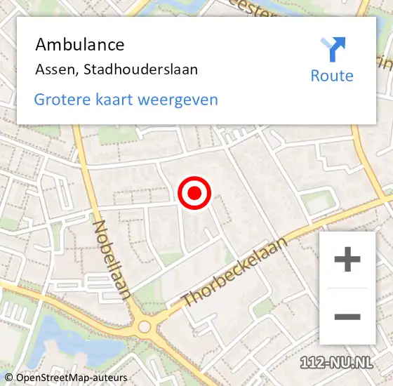 Locatie op kaart van de 112 melding: Ambulance Assen, Stadhouderslaan op 20 oktober 2015 19:49