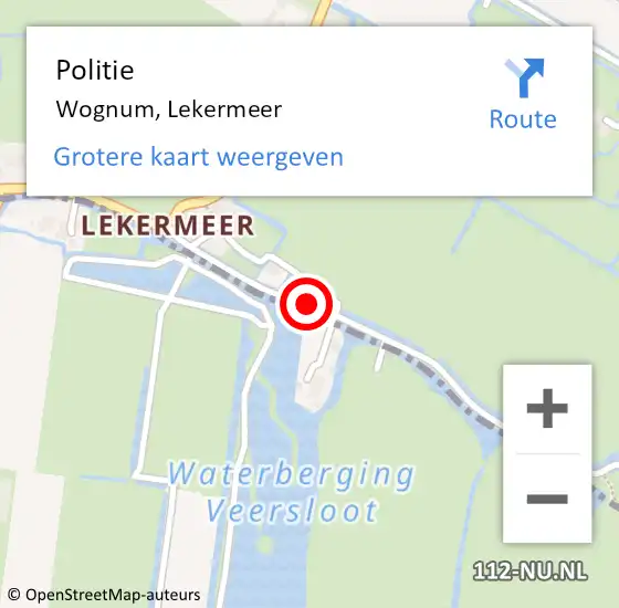 Locatie op kaart van de 112 melding: Politie Wognum, Lekermeer op 20 oktober 2015 20:48