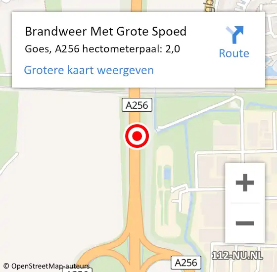 Locatie op kaart van de 112 melding: Brandweer Met Grote Spoed Naar Goes, A256 hectometerpaal: 4739 op 20 oktober 2015 23:31