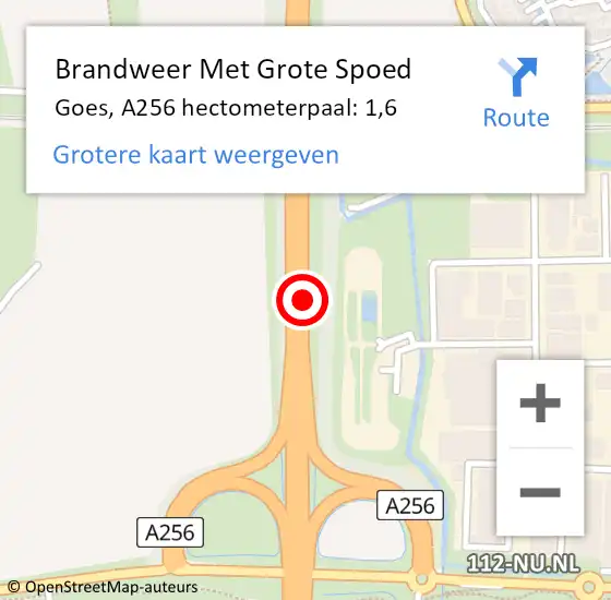 Locatie op kaart van de 112 melding: Brandweer Met Grote Spoed Naar Goes, A256 hectometerpaal: 1,3 op 20 oktober 2015 23:39