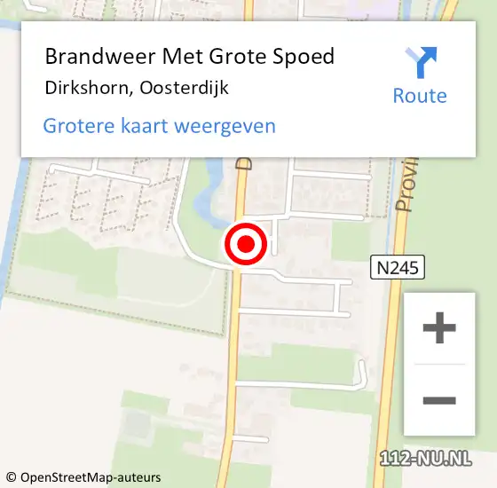 Locatie op kaart van de 112 melding: Brandweer Met Grote Spoed Naar Dirkshorn, Oosterdijk op 20 oktober 2015 23:56