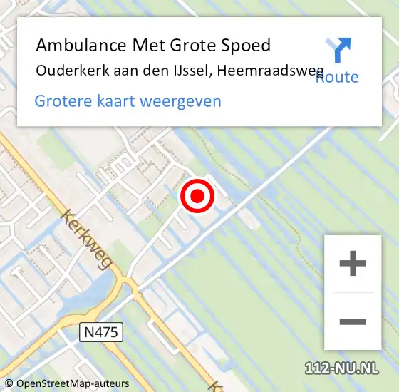 Locatie op kaart van de 112 melding: Ambulance Met Grote Spoed Naar Ouderkerk aan den IJssel, Heemraadsweg op 21 oktober 2015 00:49