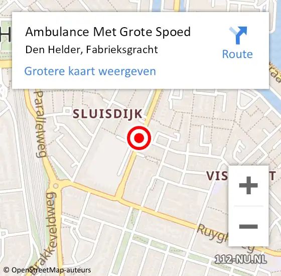 Locatie op kaart van de 112 melding: Ambulance Met Grote Spoed Naar Den Helder, Fabrieksgracht op 21 oktober 2015 02:07