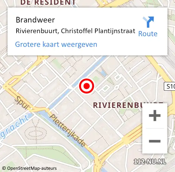 Locatie op kaart van de 112 melding: Brandweer Rivierenbuurt, Christoffel Plantijnstraat op 24 november 2013 11:53