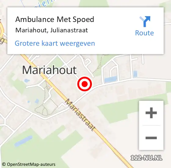 Locatie op kaart van de 112 melding: Ambulance Met Spoed Naar Mariahout, Julianastraat op 21 oktober 2015 02:36