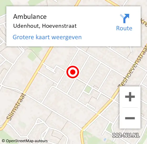 Locatie op kaart van de 112 melding: Ambulance Udenhout, Hoevenstraat op 21 oktober 2015 09:02