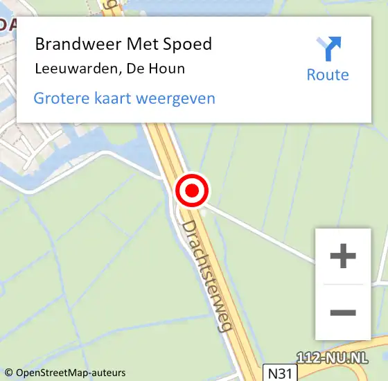 Locatie op kaart van de 112 melding: Brandweer Met Spoed Naar Leeuwarden, De Houn op 24 november 2013 12:37