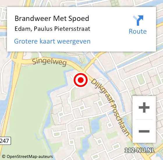 Locatie op kaart van de 112 melding: Brandweer Met Spoed Naar Edam, Paulus Pietersstraat op 21 oktober 2015 13:16