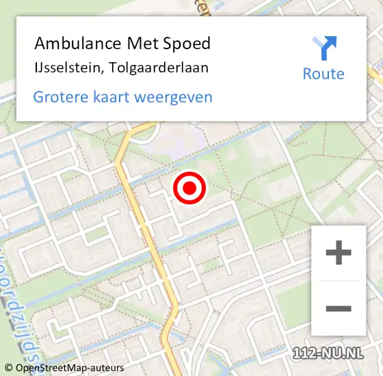 Locatie op kaart van de 112 melding: Ambulance Met Spoed Naar IJsselstein, Tolgaarderlaan op 21 oktober 2015 13:38