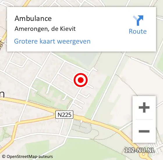 Locatie op kaart van de 112 melding: Ambulance Amerongen, de Kievit op 21 oktober 2015 18:02