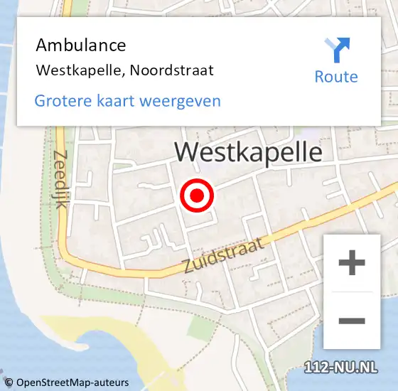 Locatie op kaart van de 112 melding: Ambulance Westkapelle, Noordstraat op 24 november 2013 13:21