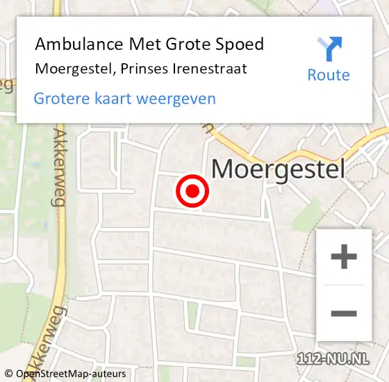 Locatie op kaart van de 112 melding: Ambulance Met Grote Spoed Naar Moergestel, Prinses Irenestraat op 21 oktober 2015 19:09