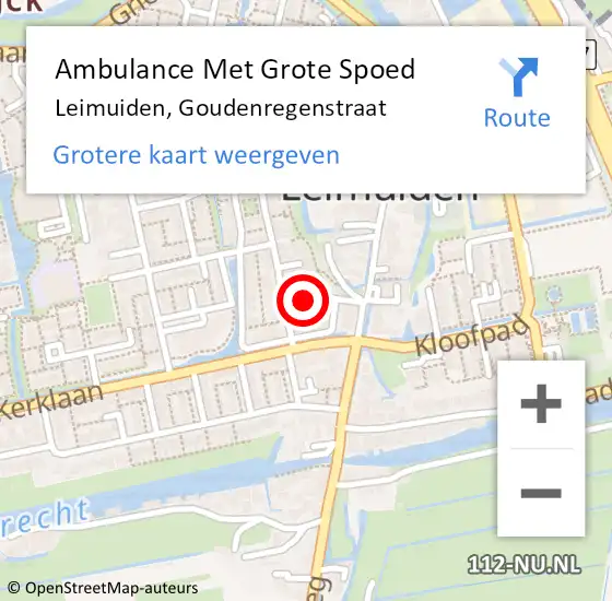 Locatie op kaart van de 112 melding: Ambulance Met Grote Spoed Naar Leimuiden, Goudenregenstraat op 21 oktober 2015 21:09