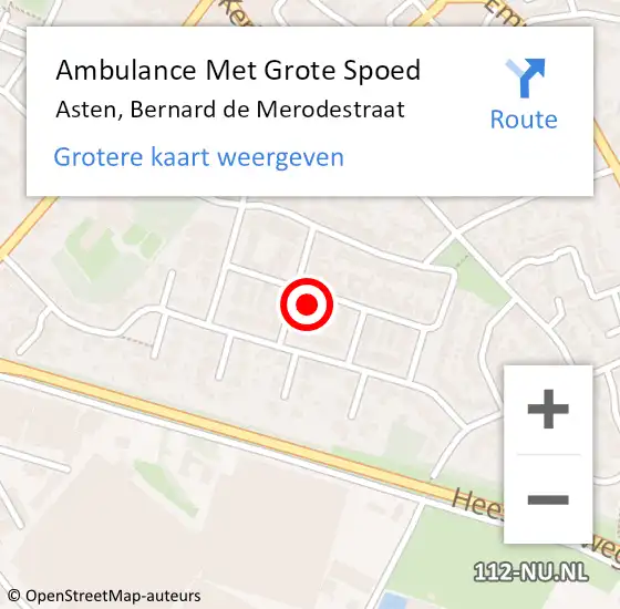 Locatie op kaart van de 112 melding: Ambulance Met Grote Spoed Naar Asten, Bernard de Merodestraat op 21 oktober 2015 22:29