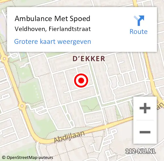 Locatie op kaart van de 112 melding: Ambulance Met Spoed Naar Veldhoven, Fierlandtstraat op 22 oktober 2015 03:16