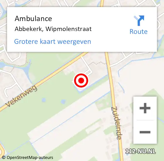 Locatie op kaart van de 112 melding: Ambulance Abbekerk, Wipmolenstraat op 22 oktober 2015 09:17